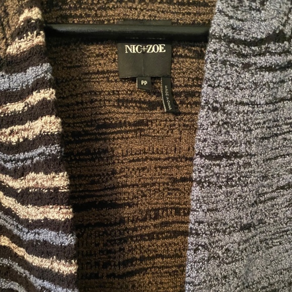 Nic + Zoe Cardigan Open Front Knit Black Blue Brown White Size PP EUC - Picture 5 of 6